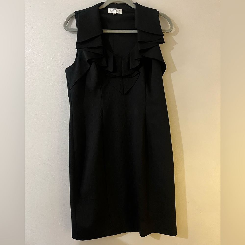 Kasper Black Ruffled V Neck Midi Pencil Dress Womens Size 12